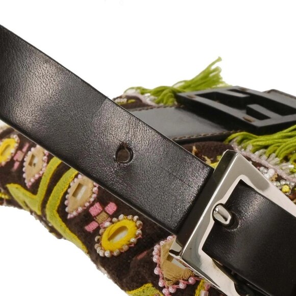 Fendi Brown Cotton Beaded Embroidered Baguette Handbag - Picture 5 of 10